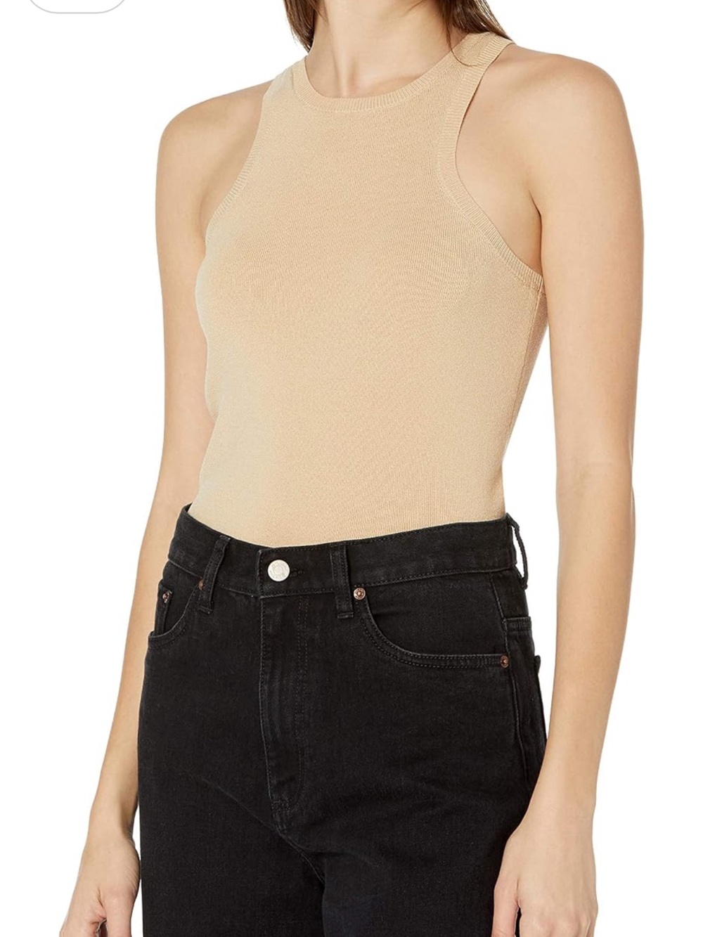 Sleeveless Knit Tank Top in Tan